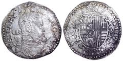 Napoli. Filippo II (1554-1598). AR Mezzo Ducato c. 1556-1598. PHILIP REX ARAGON VT, Busto a testa nuda; a d., G/VP / SICIL ET HIERVSAL, Stemma coronato di Austria, Aragona, Leon-Castiglia, Navarra e G