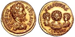 Septimius Severus AV Aureus. Contemporary Indian imitation, circa AD 202. SEVERVS PIVS AVG, laureate, draped and cuirassed bust right / FELICITAS SAECVLI, facing bust of Julia Domna, draped, between p