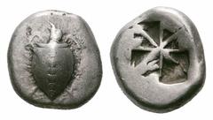 Islands off Attica, Aegina AR Stater. Islands off Attica, Aegina AR Stater. Circa 510-485 BC. 'Proto-tortoise', thin neck band, pellets running down its shell, pointed hindquarter / Rough incuse squar