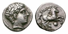 Macedonian Kingdom. Philip II 1/5 Stater. Macedonian Kingdom. Philip II AR 1/5 Tetradrachm. Amphipolis, 323-316 BC. Head of Apollo to right, wearing taenia / Jockey on horse prancing to right; below, 