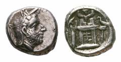 Kings of Persis. Uncertain King I AR Hemidrachm. Kings of Persis. Uncertain King. AR Hemidrachm. Early-mid 2nd century BC. Head right with very short beard, wearing diadem and kyrbasia surmounted by e