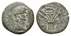 Claudius Æ Diobol of Alexandria, Egypt. Claudius Æ Diobol of Alexandria, Egypt. Year 11 = AD 50/51. Laureate head right; LIA (date) before / Bundle of four stalks of grain and winged kerykeion; AVTO K