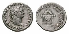 Titus AR Denarius. Titus AR Denarius. Rome, AD 80. IMP TITVS CAES VESPASIAN AVG P M, laureate bust right / TR P IX IMP XV COS VIII P P, throne with back in form of a diadem with corn ears upon it. RIC