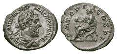 Macrinus AR Denarius. Macrinus AR Denarius. Rome, AD 218. Laureate and draped bust right, wearing long beard / Macrinus seated left on curule chair, holding globe and short sceptre RIC IV 27; Clay iss