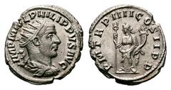 Philip I Antoninianus. Philip I Antoninianus. Antioch, AD 247. Radiate, draped and cuirassed bust of Philip I to right / Felicitas standing left, holding long caduceus tipped staff in her right hand a