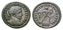 Constantine I Æ Follis. Constantine I Æ Follis. Trier, AD 307-308. IMP CONSTANTINVS PF AVG, laureate, draped, cuirassed bust right, seen from the back / MARTI PATRI PROPVGNATORI, Mars, wearing only he