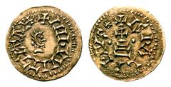 Visigoths. Wittiza AV Tremissis. Visigoths. Wittiza AV Tremissis. Ispali (Seville), AD 702-710. +IHI*VVITTCAH. Heavily stylized head right / +IS M L II*IVS*. Cross potent on 3 steps. Miles -; 1.13g, 2