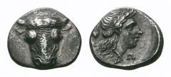 Phokis, Federal Coinage AR Triobol. Phokis, Federal Coinage AR Triobol. 352-351 BC. Under Phayllos, strategos. Facing bukranion / Laureate head of Apollo right; chelys behind, Φ–Ω at neck. BCD Lokris 