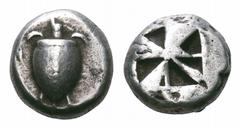 Islands off Attica, Aegina AR Stater. Islands off Attica, Aegina AR Stater. Circa 510-485 BC. 'Proto-tortoise', thin neck band, pellets running down its shell, pointed hind-quarter / Rough incuse squa