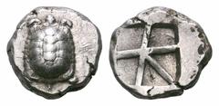 Islands off Attica, Aegina AR Stater. Islands off Attica, Aegina AR Stater. Circa 456-431 BC. Tortoise / Incuse square divided into five compartments (‘large skew’). ACGC 127. Dewing 1683. Milbank Pl.