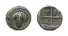 Macedon, Tragilos AR Hemiobol. Macedon, Tragilos AR Hemiobol. Circa 450-400 BC. Grape cluster / Quadripartite incuse square; T-P-A-I (Z-Format) in quarters starting at the lower left. SNG ANS -; SNG C