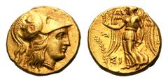 Kingdom of Macedon. Alexander III 'The Great' AV Stater. Kingdom of Macedon. Alexander III 'The Great' AV Stater. Sidon, dated RY 10 of Abdalonymos (324/3 BC). Helmeted head of Athena right / Nike sta