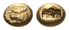 Kings of Lydia. Alyattes II. EL Trite. Kingdom of Lydia. Alyattes II EL Trite. Sardes, 610-560 BC. VALVEL, head of lion to left, with open jaws and staring eye / Double incuse square punch. Weidauer 9