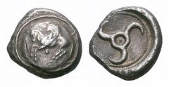 Dynasts of Lycia AR Stater. Dynasts of Lycia AR Stater. Uncertain dynast. Circa 480/70-430 BC. Pegasos flying left; pellet below; all on round shield / Triskeles within circular incuse. SNG von Aulock