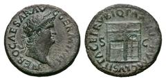 Nero Æ As. Nero Æ As. Rome, AD 65. NERO CAESAR AVG GERM IMP, laureate head to right / PACE P R VBIQ PARTA IANVM CLVSIT, temple of Janus with latticed window on left and closed door on right; S-C in fi