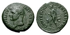 Vitellius Æ As. Vitellius Æ As. Tarraco, circa January-June AD 69. A VITELLIVS IMP GERMAN, laureate head left, globe at point of bust / CONSENSVS EXERCITVVM, Mars, helmeted, naked except for cloak flo