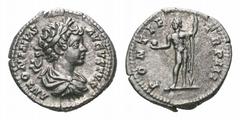Caracalla AR Denarius. Caracalla AR Denarius. Rome, AD 200. Laureate, draped and cuirassed bust right / Caracalla, as Sol, standing facing, head left, holding globe and reversed spear. RIC 30a; RSC 41