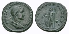 Gordian III Æ Sestertius. Gordian III Æ Sestertius. Rome, AD 238-239. IMP CAES M ANT GORDIANVS AVG, laureate, draped and cuirassed bust right / IOVI CONSERVATORI, Jupiter standing front, head left, ho