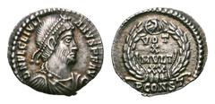 Julian II AR Siliqua. Julian II AR Siliqua. Arelate, 360-363. Pearl-diademed, draped, and cuirassed bust right / VOT X MVLT XX in four lines within laurel wreath with medallion in centre containing an