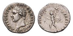 Vitellius AR Denarius. Spanish mint, perhaps Tarraco, AD 69. A VITELLIVS IMP GERMANICVS, laureate head of Vitellius to left, with globe at the point of the neck / CONSENSVS EXERCITVVM Mars, nude but f