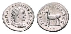 Philip II AR Antoninianus. Rome, AD 248. Commemorating the 1000th anniversary of Rome. Radiate, draped, and cuirassed bust right / Goat walking left; III in exergue. RIC IV 224; RSC 72. 4.61g, 22mm, 7