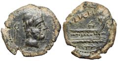 Spain, Carteia Æ Quadrans. Circa 40-20 BC. Head of Vulcan right, wearing wreathed pileus, tongs behind / CL.VAL.I.L prow right. Unpublished in the standard references, including the specialist study o
