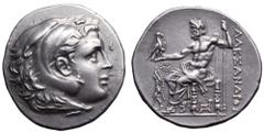 Sikyonia, Sikyon AR Tetradrachm. Social War issue, circa 225-215 BC. In the name and types of Alexander III of Macedon. Head of Herakles right, wearing lion skin headdress / Zeus seated left, holding 