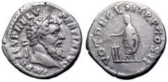 Pertinax AR Denarius. Rome, AD 193. IMP CAES P HELV PERTIN AVG, laureate head right / VOT DECEN TR P COS II, Pertinax, veiled, standing left, sacrificing out of patera in right hand over tripod. RIC 1