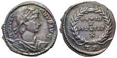 Julian II AR Reduced Siliqua. Treveri (Trier), AD 360-363. D N/FL CL IVLIANVS AVG, pearl-diademed, draped and cuirassed bust right / Laurel wreath around VOTIS V MVLTIS X in four lines, TR in exergue.
