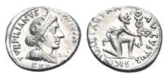 Augustus AR Denarius. Struck under P. Petronius Turpilianus. Rome, 19 BC. TVRPILIANVS III VIR FERON, diademed and draped bust of Feronia right / CAESAR AVGVSTVS SIGN RECE, bare-headed Parthian kneelin