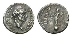 Galba AR Denarius. Rome, July 68-January 69. SER GALBA IMPERATOR, laureate and draped bust of Galba to right / VICTORIA P R Victory standing on globe to left, holding a wreath in right hand and a palm