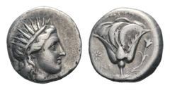 Islands off Karia, Rhodes AR Didrachm. Circa 295-280 BC. Radiate head of Helios right / Rose; star and NI to left. Ashton, 'Rhodian Coinage and the Colossus,' in RN 1988, 16 (A8/P9); SNG von Aulock 27