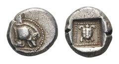 Dynasts of Lykia. Uncertain Dynast AR 1/3 Stater. Circa 490-430 BC. Forepart of Boar standing right on dotted ground line / Tortoise in dotted square border within incuse square. Not published in the 