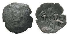 Michael VIII and Andronicus II Æ Trachy. Thessalonica, AD 1272-1782. Facing bust of St. Demetrius, holding spear / Half-length busts of Andronicus, on left, and Michael, on right, holding between them