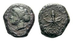 Sicily, Syracuse Æ Tetras. Dionysios I, circa 400 BC. Head of Arethusa left / Octopus. CNS 14; SNG ANS 389-92. 2.44, 14mm, 12h. Good Fine. From the J. Swithenbank collection.