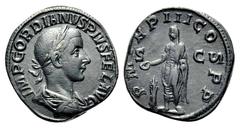 Gordian III Æ Sestertius. Rome, AD 240. IMP GORDIANVS PIVS FEL AVG, laureate and draped bust right / P M TR P II COS P P, Gordian, togate and veiled, standing left, sacrificing out of patera in right 