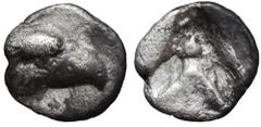 Elis, Olympia AR Hemiobol. Circa 395-380 BC. Head of eagle to right / Incuse A. SNG Delepierre 2119; BCD Olympia 99. 0.44g, 8mm, 6h. Extremely Rare. This coin, and the BCD specimen sold in 2004 are in