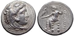 Kingdom of Macedon, Alexander III 'the Great' AR Tetradrachm. Tarsos, circa 333-327 BC. Struck under Balakros. Head of Herakles right, wearing lion skin headdress / Zeus Aëtophoros seated left holding