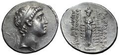 Seleukid Kings of Syria, Demetrios II AR Tetradrachm. Mallos, 145-143 BC. Diademed head of Demetrios to right, M behind / BAΣΙΛΕΩΣ ΔΗΜΗΤΡΙΟΥ ΦIΛAΔEΛΦOY NIKATOPOΣ, Athena Magarsia standing facing, hold