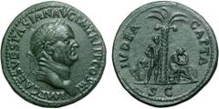 Vespasian Æ Sestertius. Rome, AD 71. IMP CAES VESPASIAN AVG P M TR P P P COS III, laureate head right / IVDEA CAPTA, Jewess seated to right in attitude of mourning at foot of palm tree; behind, captiv