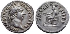 Trajan AR Denarius. Rome, AD 101-102. IMP CAES NERVA TRAIAN AVG GERM, laureate bust right / P M TR P COS IIII P P, Vesta, veiled, seated left, holding patera and torch. Woytek 112a; RIC 53; RSC 229. 3