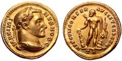 Maximinus II Daia, as Caesar, AV Aureus. Trier, AD 305-306. MAXIMINVS NOB C, laureate head right / HERCVLI CONSER AVGG ET CAESS NN, Hercules, standing nude to right, his head turned to left, wearing l
