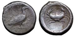 Sicily, Akragas AR Didrachm. Circa 495-482 BC. Eagle, standing right on branch, wings folded, AKRAΓAS around / Crab. Jenkins grp. III pl. 37.9 (same obv die); SNG ANS 933 (same dies). 8.72g, 20mm, 7h.