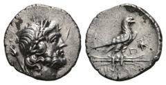 Lykia, Oinoanda AR Stater. Circa 2nd Century BC. Laureate head of Zeus, B and sceptre behind / Eagle standing right on thunderbolt, Γ and bunch of grapes to right, OINOANΔΕΩN in exergue. Ashton, “The 