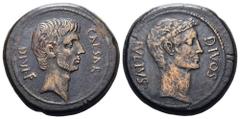 Octavian and Divus Julius Caesar Æ Sestertius (or Dupondius?). Southern Italian (?) mint, circa 38 BC. CAESAR DIVI F, bare head of Octavian right, with slight beard / DIVOS IVLIVS, wreathed head of Di