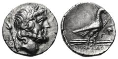 Lykia, Oinoanda AR Stater. Circa 2nd Century BC. Laureate head of Zeus, B and sceptre behind / Eagle standing right on thunderbolt, ? and bunch of grapes to right, OINOAN???N in exergue. Cf. BMC Lycia