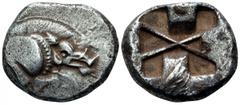 Dynasts of Lycia. Uncertain Dynast AR Stater. Circa 520-470/60 BC. 'Pre-dynastic' period. Forepart of boar right / Incuse square divided by large X, indentations on two sides. Falghera 2; SNG Copenhag