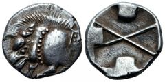 Dynasts of Lycia. Uncertain Dynast AR Third Stater. Circa 520-470/60 BC. 'Pre-dynastic' period. Forepart of boar left / Incuse square divided by large X, indentations on three sides. Falghera 20; SNG 