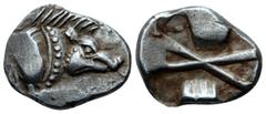 Dynasts of Lycia. Uncertain Dynast AR Sixth Stater. Circa 520-470/60 BC. 'Pre-dynastic' period. Forepart of boar right / Incuse square divided by large X, indentations on three sides. Falghera 20 (1/3