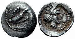 Dynast of Lycia. Kuprilli (?) AR Obol. Circa 470-440 BC. Eagle flying left / Triskeles within incuse square. SNG Copenhagen ; Traité -; SNG von Aulock -. 0.88g, 13mm, 5h.Very Fine.
